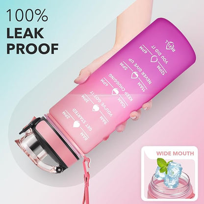 Enerbone Water Bottle, Leakproof BPA &amp; Toxic Free, Motivational Water Bottle with Times to Drink and Straw, Fitness Sports Water Bottle with Strap for Office, Gym, Outdoor Sports