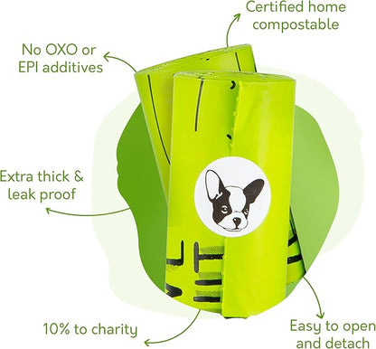 100% Certified Home Compostable Dog Poop Bags with Handles - 10% to Charity - ASTM D6400 &amp; EN 13432 Compliant - 240 x Plant Based X Large Compostable Poop Bags (20 Rolls)