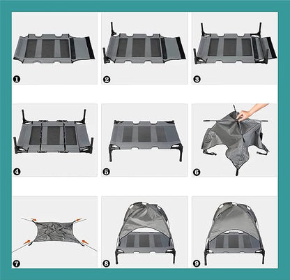 Outdoor XLarge Elevated Dog Bed with Canopy- Durable Oxford Fabric Chew Proof Waterproof Raised Portable Camping Dog Beds Cots with Removable Cover Shade