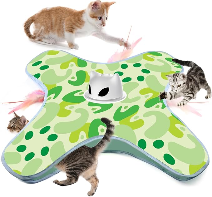 VIWIK Interactive Cat Toys for Indoor Cats, Hide and Seek Moving Feather Toy for Bored Adult Cats with Suction Cup &amp; Cover, Automatic Kitten Wand Toy, Cat Enrichment Toys for All Breeds Green