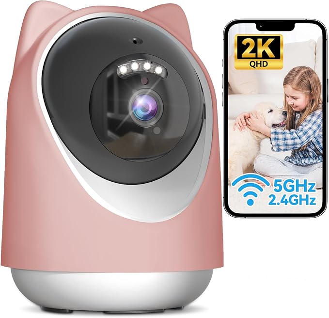 Indoor Camera, Cameras for Home Security,Home Cameras Indoor for Baby&amp;Pet Monitoring,Night Vision,Smart Motion Tracking, Pan360° &amp; Tilt 180°, 3MP Wi-Fi Two-Way Audio （Pink