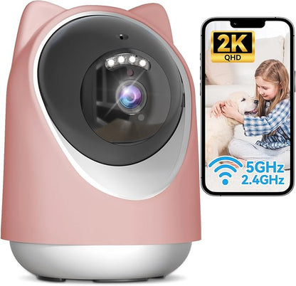 Indoor Camera, Cameras for Home Security,Home Cameras Indoor for Baby&amp;Pet Monitoring,Night Vision,Smart Motion Tracking, Pan360° &amp; Tilt 180°, 3MP Wi-Fi Two-Way Audio （Pink