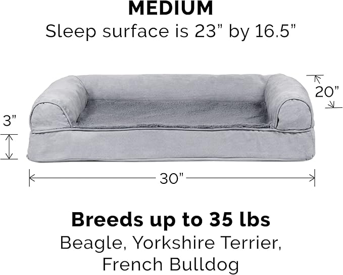 Furhaven Cooling Gel Dog Bed for Medium/Small Dogs w/ Removable Bolsters &amp; Washable Cover, For Dogs Up to 35 lbs - Plush &amp; Suede Sofa - Gray, Medium