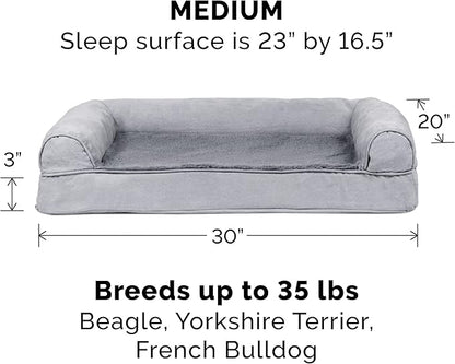 Furhaven Cooling Gel Dog Bed for Medium/Small Dogs w/ Removable Bolsters &amp; Washable Cover, For Dogs Up to 35 lbs - Plush &amp; Suede Sofa - Gray, Medium