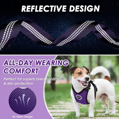 Lukovee Dog Safety Vest Harness with Seatbelt, Seat Belt Adjustable Pet Harnesses Double Breathable Mesh Fabric with Car Vehicle Connector Strap for Dog (Medium, Purple)