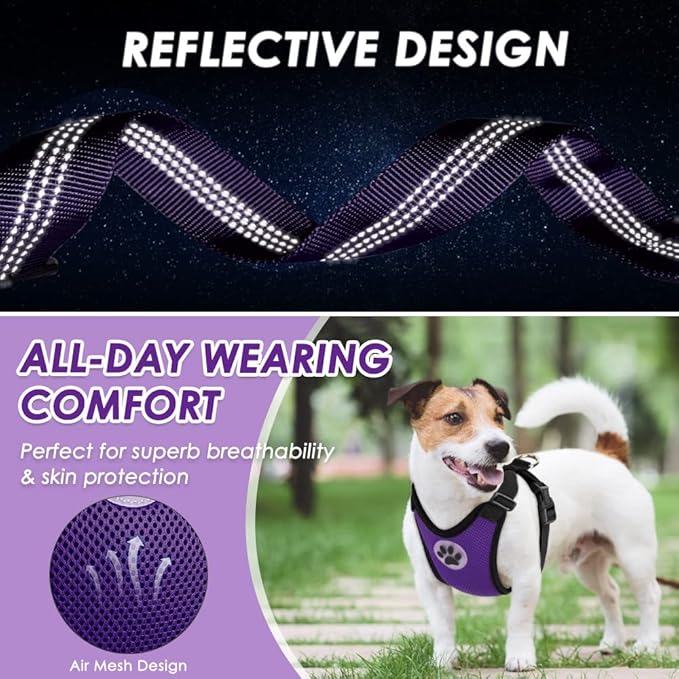 Lukovee Dog Seat Belt for Car, Adjustable Dog Car Harness for Large Medium Small Dogs, Soft Padded &amp; Breathable Mesh Dog Seatbelt with Car Vehicle Connector Strap (Purple,Large)