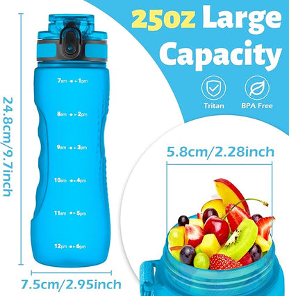 OLDLEY 25 oz Water Bottle, Motivational Water Bottle with Time Marker, Sports Water Bottle With Strap, Leakproof &amp; BPA Free Large Water Bottles for School, Gym, Travel, Outdoor, Tritan,Blue