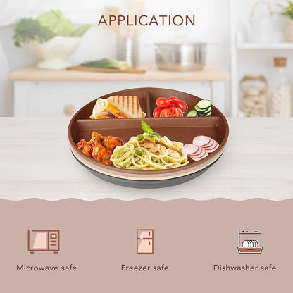 greenandlife 9 Inch 4PCS Unbreakable Portion Control Plates, Divided Plates for Kids Adults, Dishwasher &amp; Microwave Safe Compartment Plate, Lightweight Reusable Wheat Straw Plate, BPA Free
