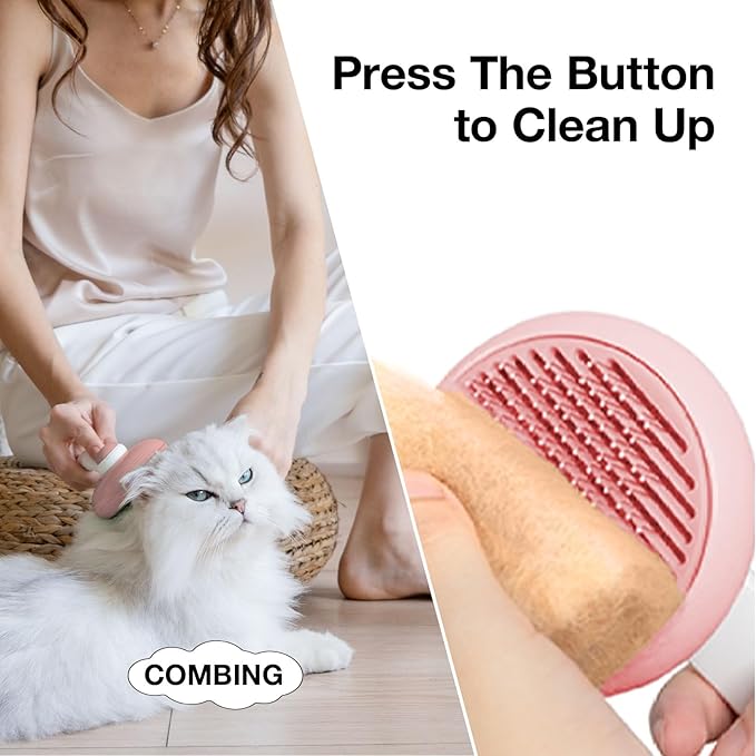 Slicker Brush for Cats &amp; Dogs, Pet Grooming Self Cleaning Brush for Shedding, Cat Deshedding Brush Easily Removes Tangles Hair and Loose Undercoat, Pink