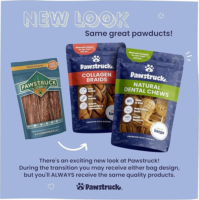 Pawstruck Natural Large 12" Beef Collagen Sticks for Dogs – Long-Lasting Rawhide Alternative, High Protein Treats with Chondroitin &amp; Glucosamine – 5 Pack