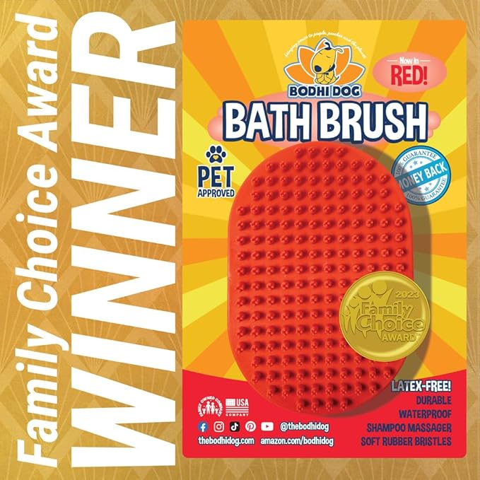Bodhi Dog Shampoo Brush - Pet Grooming &amp; Bath Supplies for Dogs and Cats - Bath Brush for Long &amp; Short Hair - Premium Scrubber for Shower, Bathing &amp; Massage (One Pack, Red)
