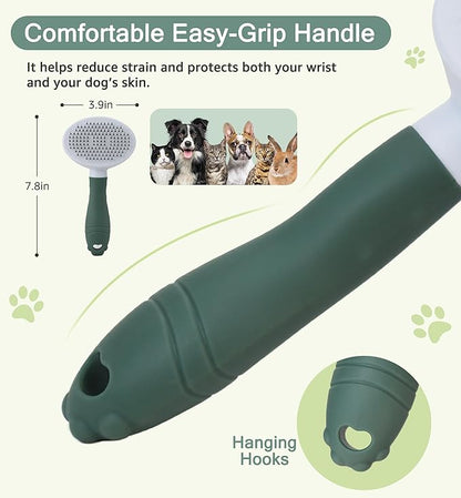 Pet Self-Cleaning Slicker Brush for Dogs &amp; Cats, Deshedding Grooming Comb, Removes Loose Undercoat Hair &amp; Mats, Skin-Friendly Massaging Tool for Long/Short Fur, Large &amp; Small Breeds (Green)