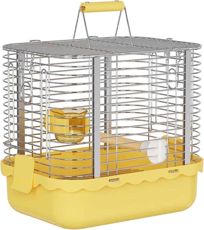 Bird Carrier Travel Cage, Durable Portable Stainless Steel Birdcage with Bird Perch &amp; Feeding Bowl for Parrots Canaries Budgies Lovebirds Conures Cockatiels (Small Yellow)
