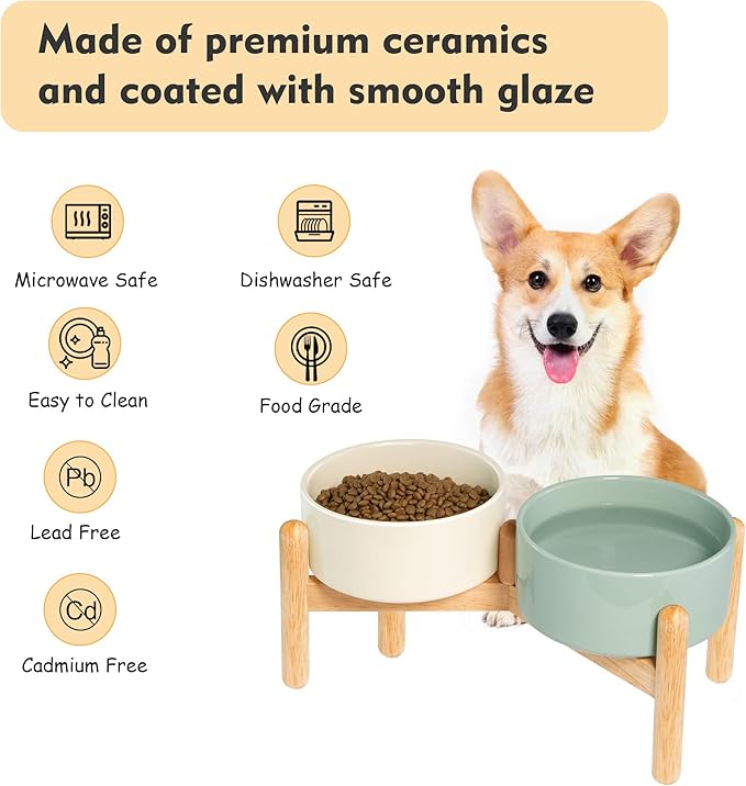Wordcam Elevated Ceramic Dog Bowls,Raised Dog Dish with Stand,Pet Food and Water Feeding Bowls for Small Medium Dogs(6.5&