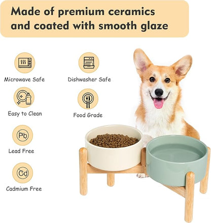 Wordcam Elevated Ceramic Dog Bowls,Raised Dog Dish with Stand,Pet Food and Water Feeding Bowls for Small Medium Dogs(6.5&