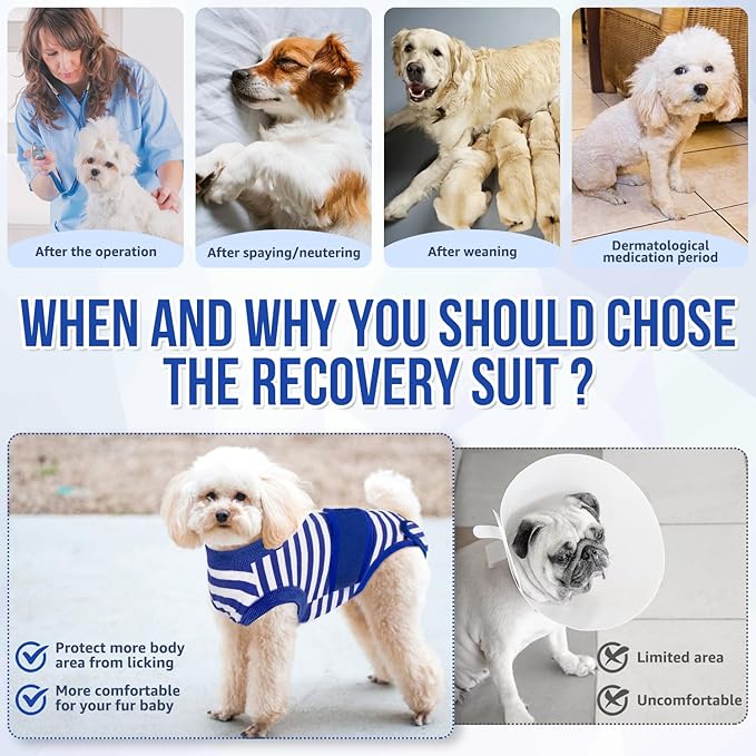 Lukovee Recovery Suit for Dogs - Zipper On Onesie for Female &amp; Male Dogs, Abdominal Wounds Cone E-Collar Alternative, Prevent Licking - Spay Recovery Suit (X-Large, Blue &amp; White)