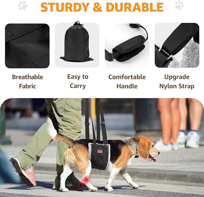 Adjustable Dog Lift Harness, Dog Sling for Large Dogs Hind Leg Support, Soft Lift Support Helps Senior, Injured, Disabled and After ACL Surgery Dogs-Black &amp; Grey (Medium)