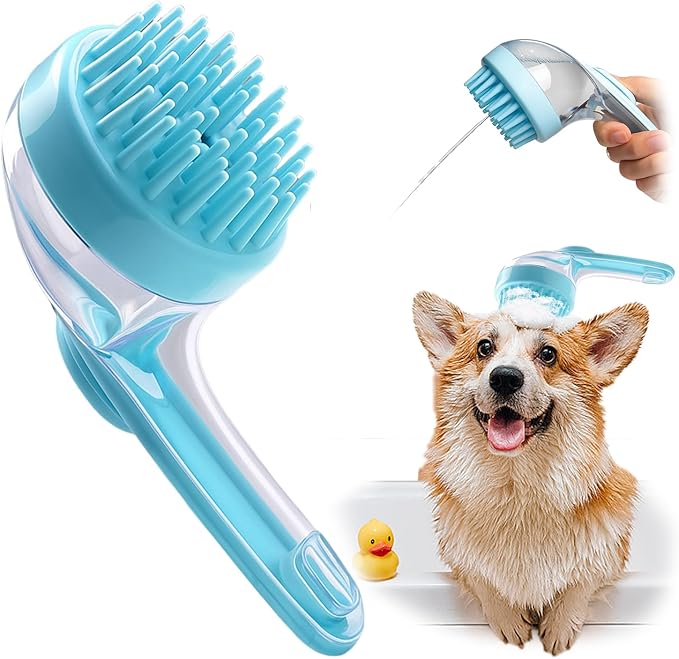 Dog Bath Brush, Silicone Pet Bath Brush with Soap Dispenser,Deep Cleansing &amp; Gentle Massage for Dogs &amp; Cats, Suitable for Long &amp; Short Hair, Easy Grip, Bathing &amp; Grooming(Blue)
