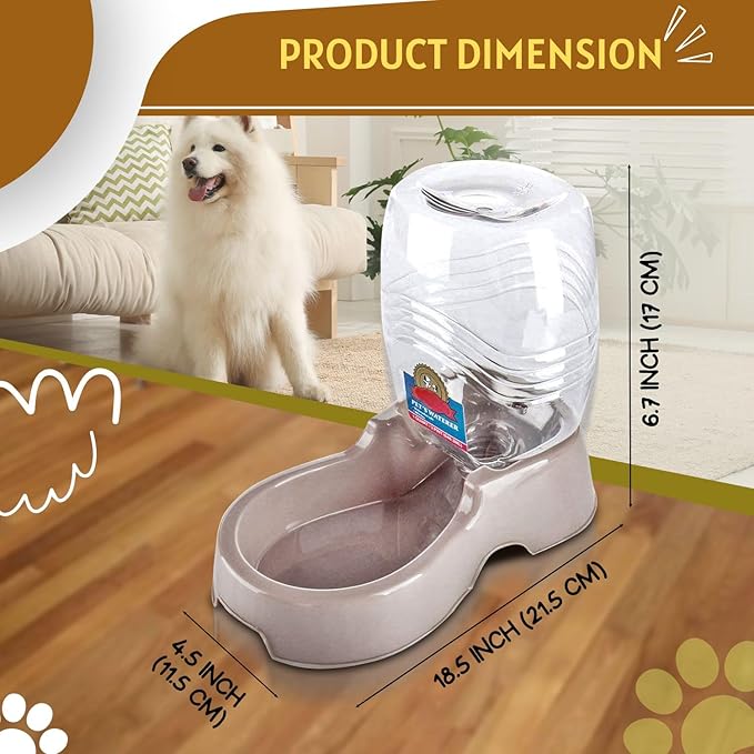 Flexzion Automatic Gravity Pet Waterer for Cat &amp; Dog - Non-Skid &amp; Easy-Clean Auto Replenish Water Dispenser Drinking Bowl (1/4 Gallon/ 900ml), Beige