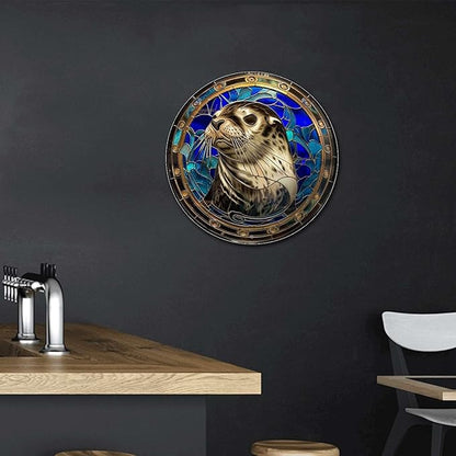 Lygond Metal Sign Tin Sign Circular Stained Glass Harbor Tin Sig For Home Decor 8×8 Inches