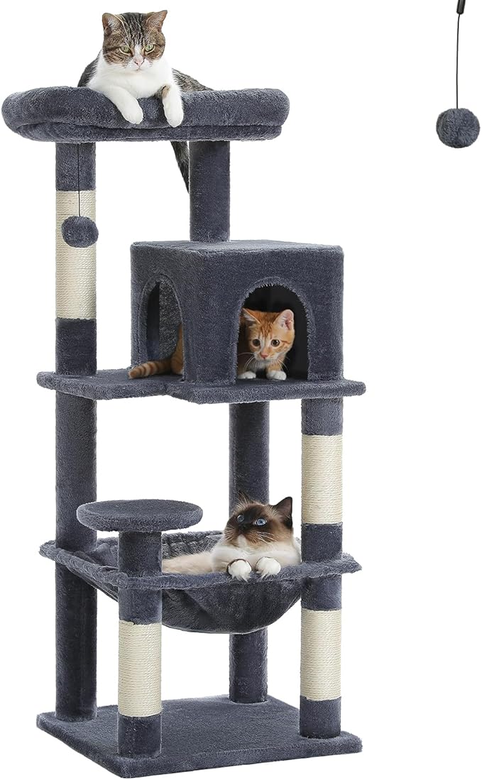 PETEPELA 45.7" Cat Tree for Indoor Cats, 5-Level Cat Tower for Large Cats with Metal Frame Large Hammock (17.3"x15.3"), Cat Condo with (18.5"x13") Big Top Perch &amp; 4 Sisal Covered Scratching Post Dark
