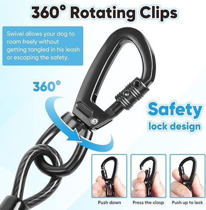 Heavy Duty Dog Tie-Out Cable and Stake for Yard Camping, with 30ft Heavy Duty Cable with Spring, for Small Medium Large Dogs up to 210 lbs, 360°Swivel Dog Run- No Tangle, Spiral Dog Stake