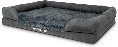 The Dog’s Bed, XXL Grey Fur Memory Foam, Pain Relief: Arthritis, Hip &amp; Elbow Dysplasia, Post Surgery, Lameness, Supportive, Calming, Waterproof, Washable Cover, Veterinary Approved