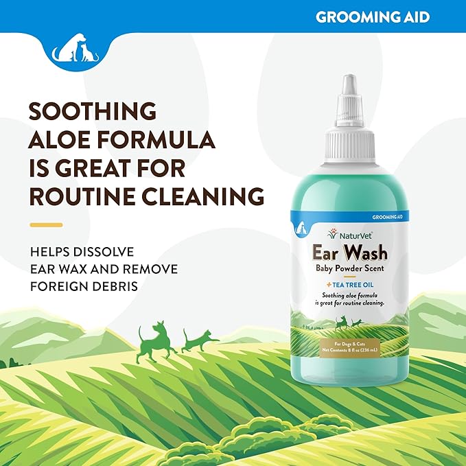 NaturVet Ear Wash w/Tea Tree Oil (Aloe &amp; Baby Powder Scent) 8 oz