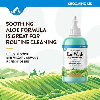 NaturVet Ear Wash w/Tea Tree Oil (Aloe &amp; Baby Powder Scent) 8 oz