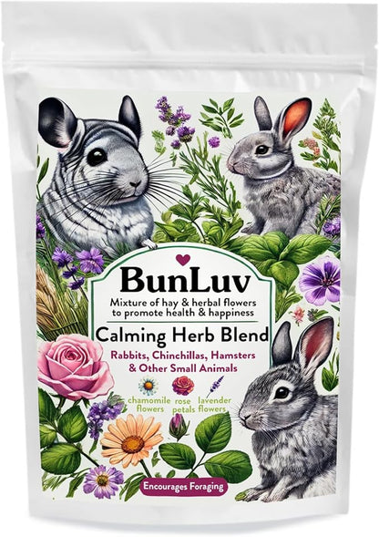Herbal Calming Forage: Premium Rabbit Food, Hay for Guinea Pigs Food, Chinchilla Food, Hamster Treat Made with Timothy Hay &amp; Organic Herbs (10 Ounces)
