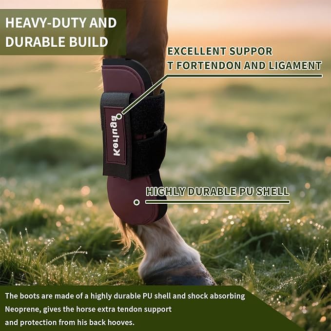 Horse Tendon Boots Set of 4 Open Front &amp; Fetlock Boot for Horses Professional Sport Protection Impact-Absorbing Equine Leg Support for Jumping, Riding, Training (Wine Red, Full)