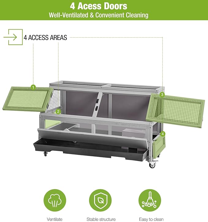 GUTINNEEN Guinea Pig Cage, Hamster Cage with Chew-Proof Aluminum Edges &amp; Leak-Proof PVC Layer, Small Animal Cage with 4-Wheel Design, Acrylic/Mesh Panels for Ferrets, Rats