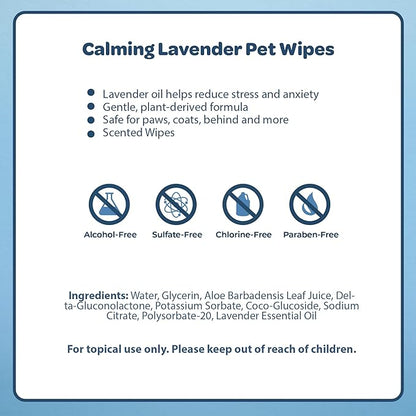 Best Pet Supplies Pet Wipes for Dogs - Dog Wipes Cleaning Deodorizing, for Coats, Ears, Paws - Calming Lavender, Aloe Vera, 100 Count