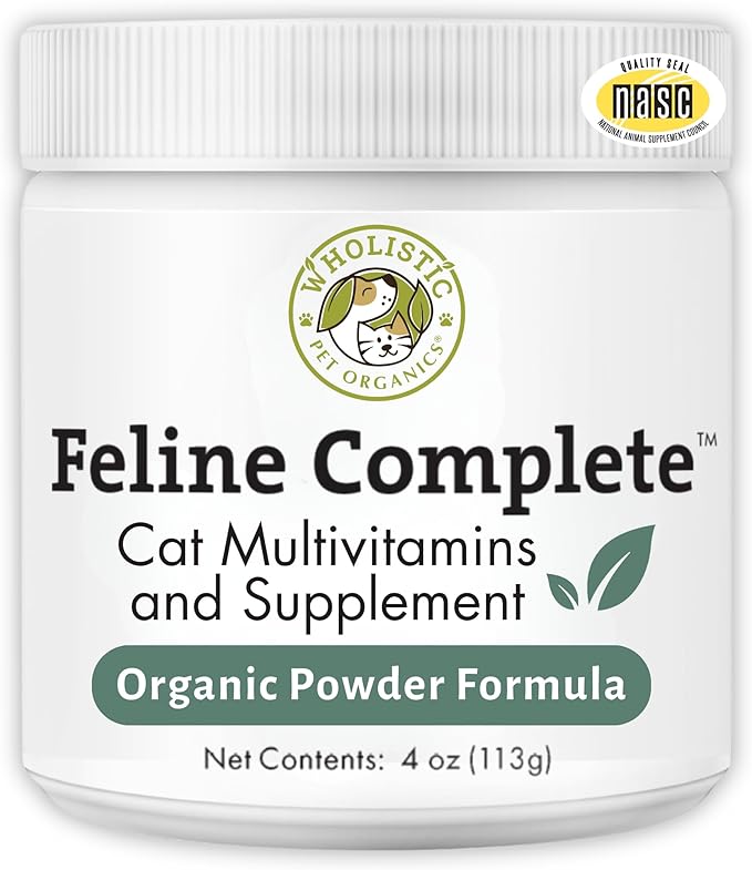Wholistic Pet Organics Feline Complete - 4 Oz - Multivitamin &amp; Probiotic Powder for Cats - Natural Cat Food &amp; Digestive Support