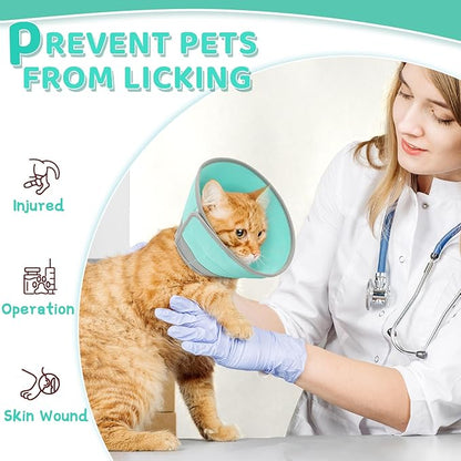 Cat Cone Collar Soft to Stop Licking, Adjustable, Foldable Lightweight Kitten Cones After Surgery Recovery for Cats &amp; Kittens, Cat Cone Alternative (Solid Green, M)