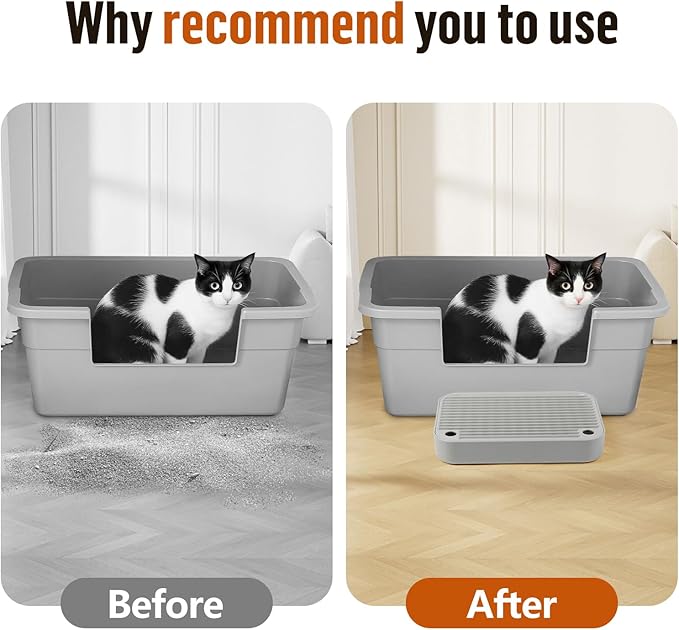 Cat Litter Box Ramp Mat with Filter Function, Cat Step Pedal Stool for Self-Cleaning Litter Box, Easy to Clean, Ideal for Kitten &amp; Elderly Cats (Light Grey)