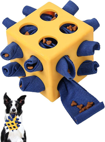 Interactive Puzzle Dog Toy Encourage Natural Foraging Skill, Durable Dog Enrichment Toy Snuffle Cube Cloth Strip with Hide &amp; Seek Food, Slow Feeder for Mind Stimulate &amp; Stress Relief (Yellow)