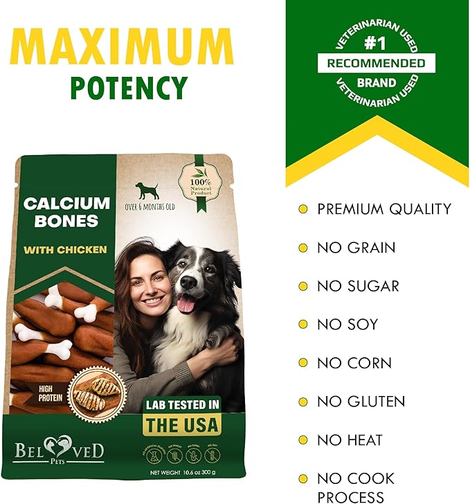 Beloved Pets Dog Treats, Calcium Bones Wrapped Chicken &amp; Rawhide Free Chew 11Oz - Pet Healthy Dried Snacks &amp; Grain Free Meat - Bulk Best Chews for Christmas, Training Small &amp; Large Dogs - Made for USA