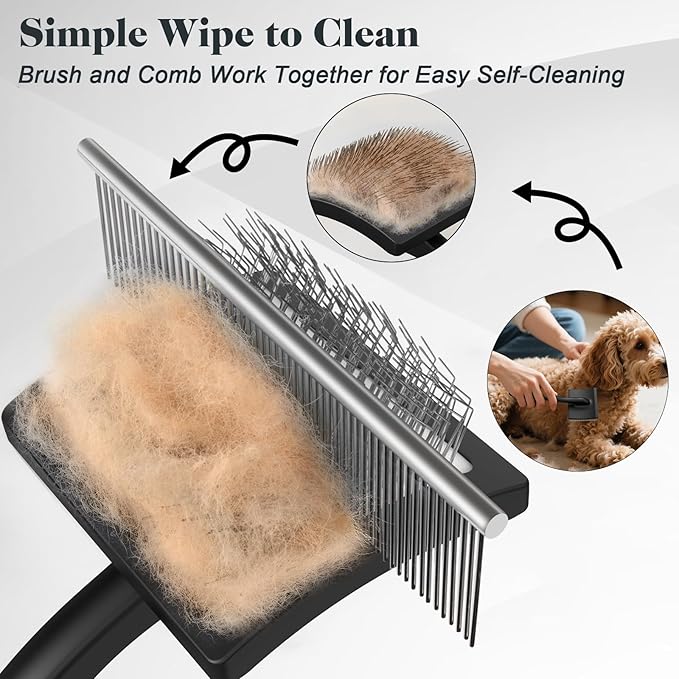 2PCS Slicker Brush for Dogs &amp; Pet Comb,Professional Dog Grooming Brush (Goldendoodles,Poodles,Labradoodles) with Extra Long Pins to Effectively Remove Tangles, Knots and Mats (Black)
