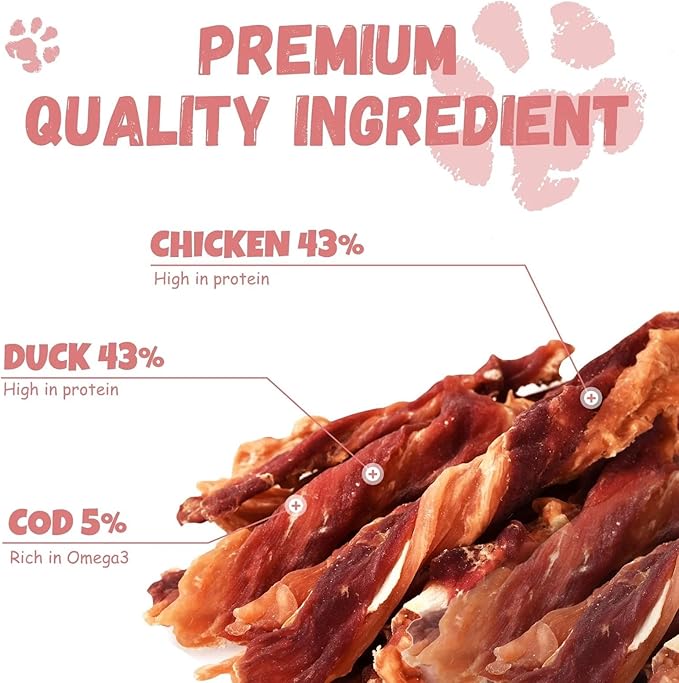 Dog Jerky Treats Triple Flavor Chicken Duck Wrapped Cod Twisted Sticks 5&
