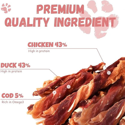 Dog Jerky Treats Triple Flavor Chicken Duck Wrapped Cod Twisted Sticks 5&