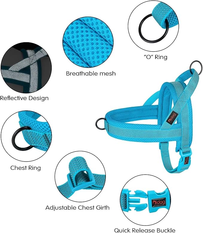 Didog No Pull Dog Harness with Breathable Mesh Padded, Full Reflective &amp; Quick Fit Adjustable Vest Harness, Easy for Training Walking for Small &amp; Medium and Large Dogs (Blue, S:Chest 18-22")