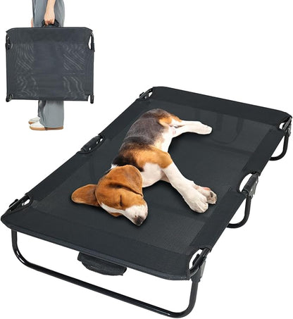 Elevated Dog Bed for Large Pet with No-Slip Feet, Foldable Portable Washable Raised Bed for Indoor&amp;Outdoor Camping Dog Cot, with Cooling Waterproof Breathable Mesh (Medium, Black-Textilene)