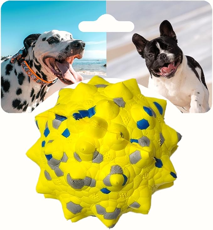 Tough Dog Toys for Aggressive Chewers &amp; Teething Puppies, Bouncy Balls for Medium Dogs, Durable Pet Toys, Floating Dog Balls for Water Play (Yellow-Blue-Gray)