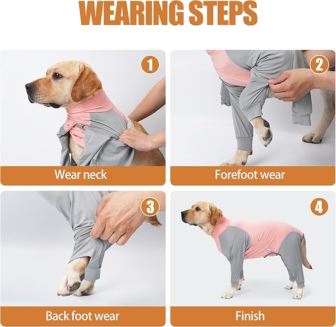 Dog Recovery Suit, Abdominal Wound After Surgery Wear, Prevent Licking Wounds, E-Collar &amp; Cone Alternatives, Long Sleeve Postoperative Shirts Dog Pajamas Prevent Shedding(Large, Pink)