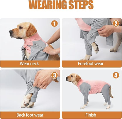 Dog Recovery Suit, Abdominal Wound After Surgery Wear, Prevent Licking Wounds, E-Collar &amp; Cone Alternatives, Long Sleeve Postoperative Shirts Dog Pajamas Prevent Shedding(Large, Pink)