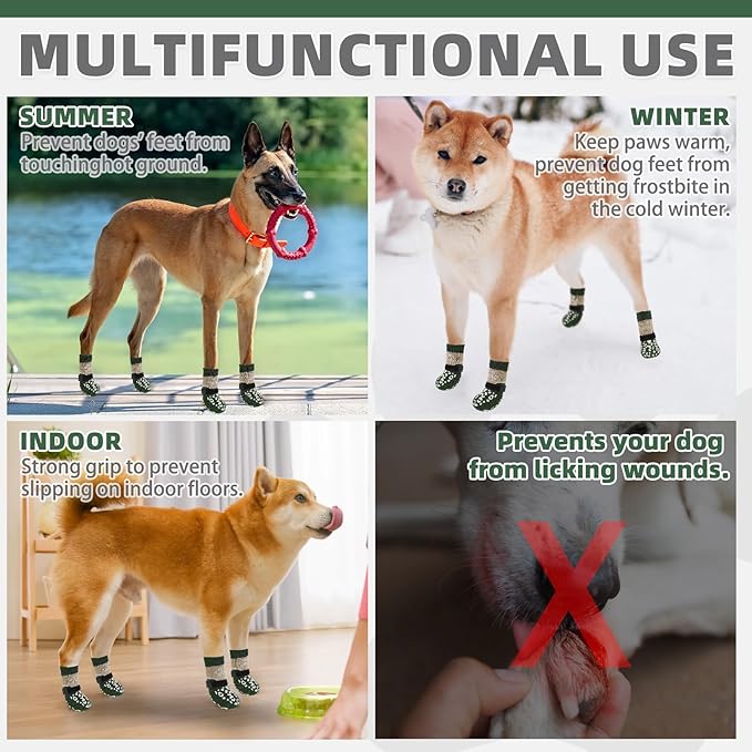 KOOLTAIL Dog Socks for Hot/Cold Pavement to Prevent Licking Paws Scratching,Anti Slip Pet Boots&amp;Paw Protector for Hardwood Floors,Traction Control Grip Booties for Small Medium Large Senior Dogs M