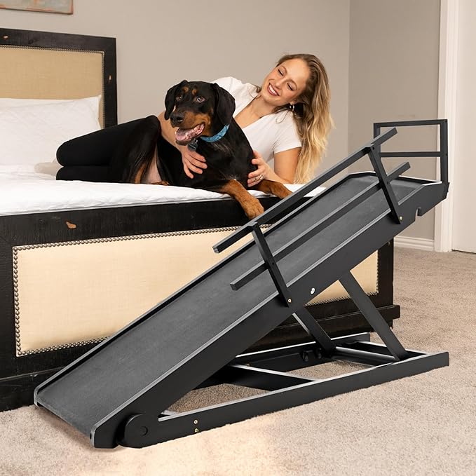 ABORON Folding Pet Ramp, 5-Level Adjustable Dog Ramp for Bed, Couch, SUV - High Traction Rubber Surface, Supports up to 200 lbs, 45.2" Long - Ideal for Small &amp; Large Dogs &amp; Cats,Black Finish
