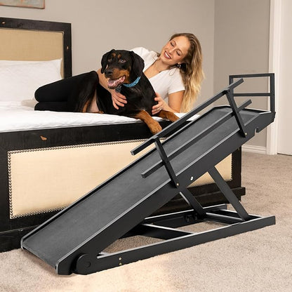 ABORON Folding Pet Ramp, 5-Level Adjustable Dog Ramp for Bed, Couch, SUV - High Traction Rubber Surface, Supports up to 200 lbs, 45.2" Long - Ideal for Small &amp; Large Dogs &amp; Cats,Black Finish