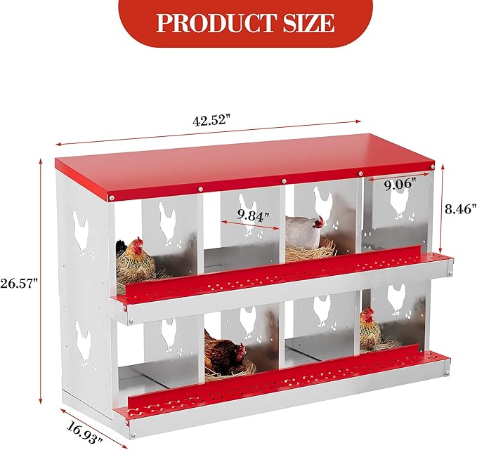 8 Hole Chicken Nesting Box with Roll Out Egg Tray, Rustproof &amp; Ventilated Chicken Laying Boxes for Hens, Chickens, Ducks | Easy-Clean Poultry Coop Accessories